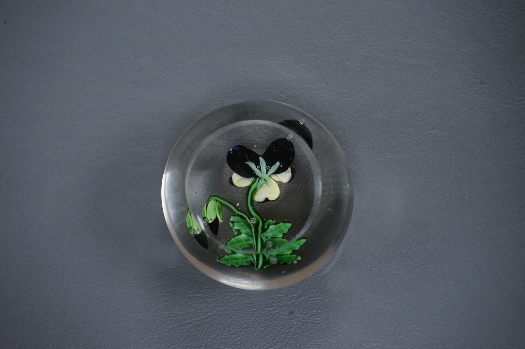 A rare Clichy pansy paperweight, 5.5cm diameter.